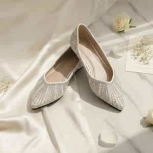Sparkling Embellished Pointed Bridal Flats for All-Day Wedding Comfort
