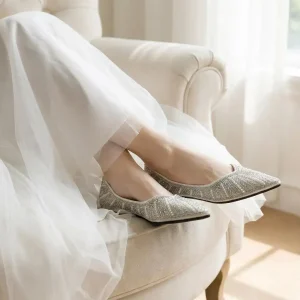 Sparkling Embellished Pointed Bridal Flats for All-Day Wedding Comfort