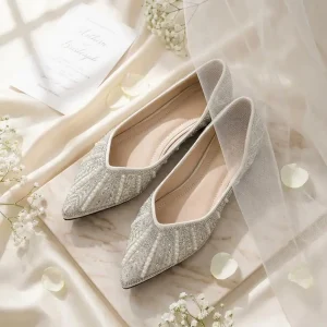 Sparkling Embellished Pointed Bridal Flats for All-Day Wedding Comfort