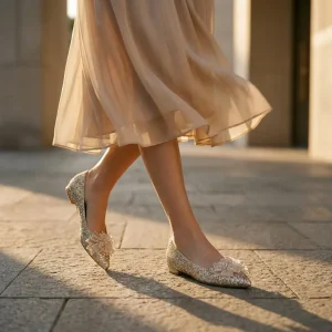 Sparkling Gold Wedding Flats with Beaded Bows for All-Day Comfort