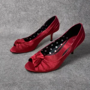 Elegant Red Satin Peep Toe Heels | Laura Ashley Vintage EU 38 | Bridgerton Style Kitten Heels