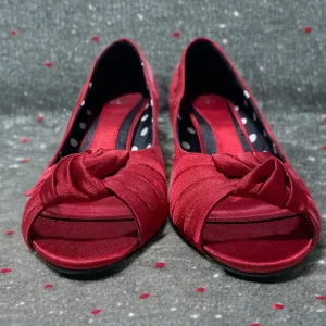 Elegant Red Satin Peep Toe Heels | Laura Ashley Vintage EU 38 | Bridgerton Style Kitten Heels